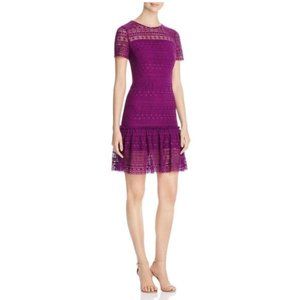 Elie Tahari Jacey Fit and Flare Lace Mini Dress in Purple